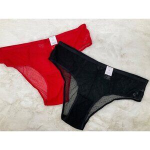 Auden 2-pr size 3X (24-26) Red & Black Lace Cheeky Panty NEW